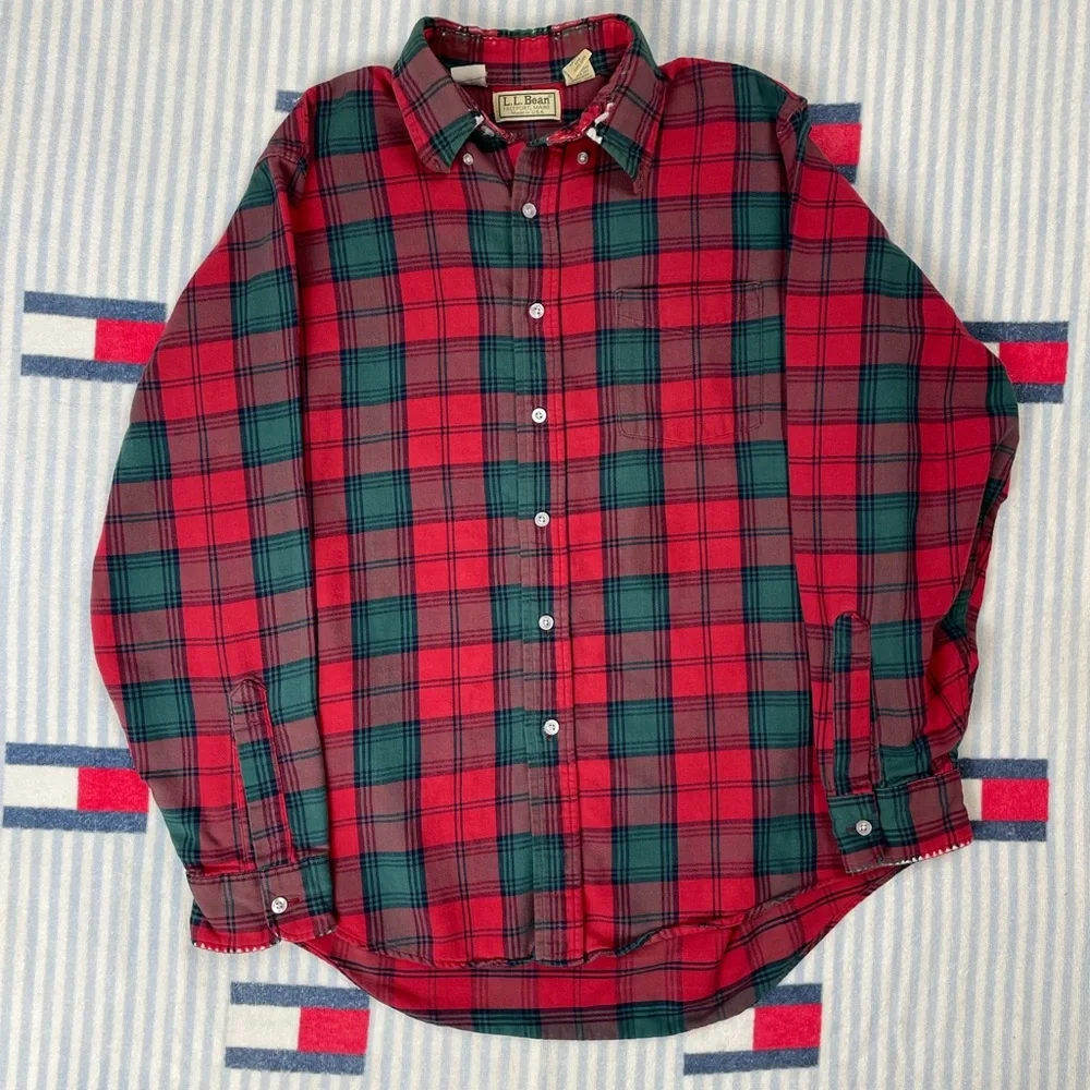 Vintage distressed L.L. Bean flannel button down shirt - Picture 1 of 6